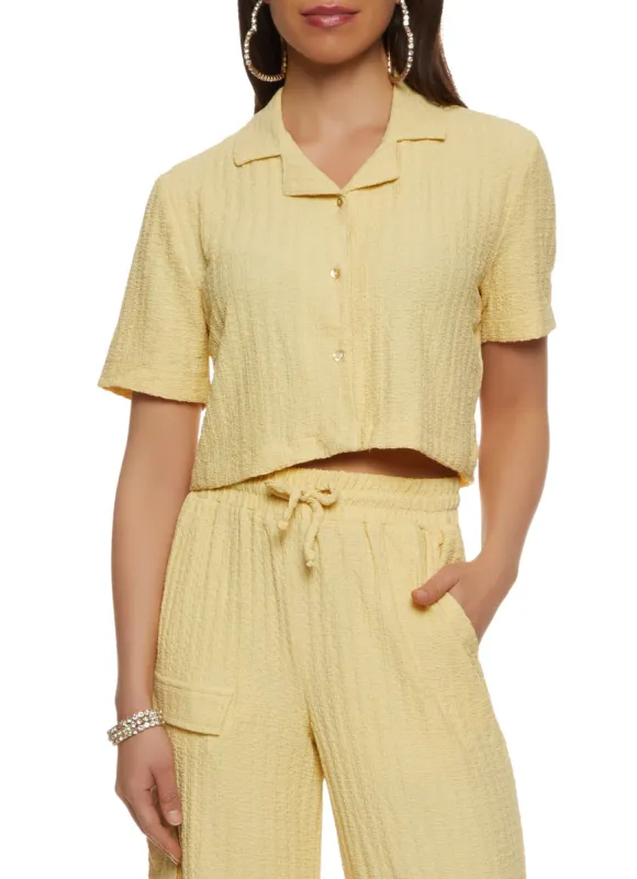 Textured Knit Short Sleeve Button Front Shirt sold by Rainbow