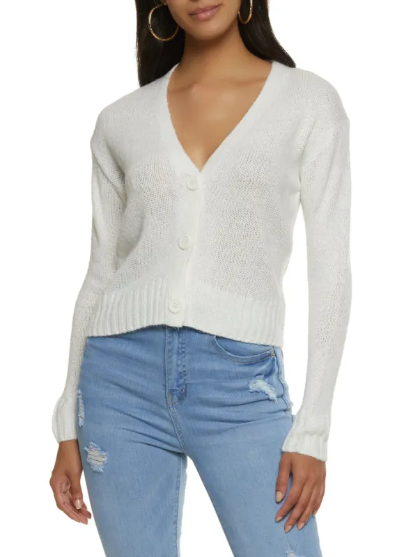 Solid Cable Knit Button Front Cropped Cardigan sold by Rainbow