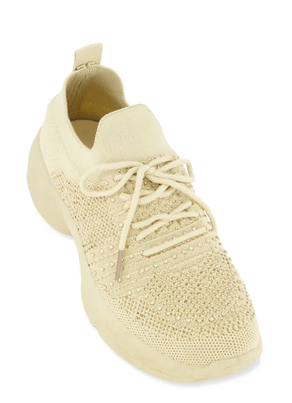 Rhinestone Studded Lace Up Sneakers sold by Rainbow