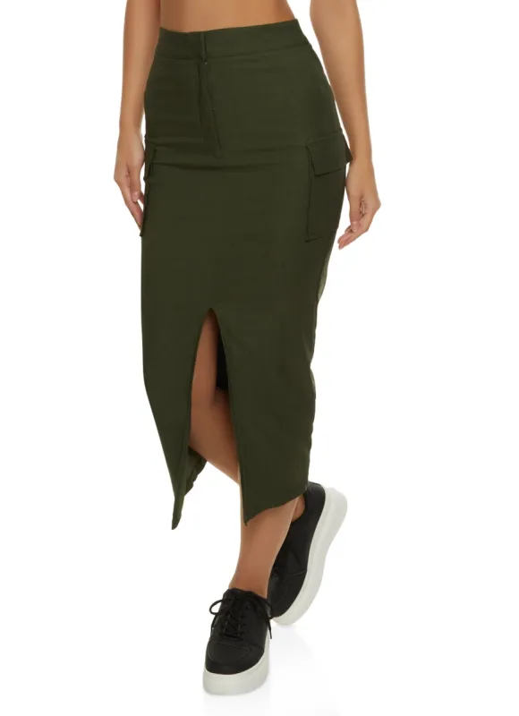 Split Hem Cargo Pocket Maxi Skirt sold by Rainbow
