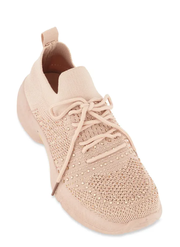 Rhinestone Studded Lace Up Sneakers sold by Rainbow