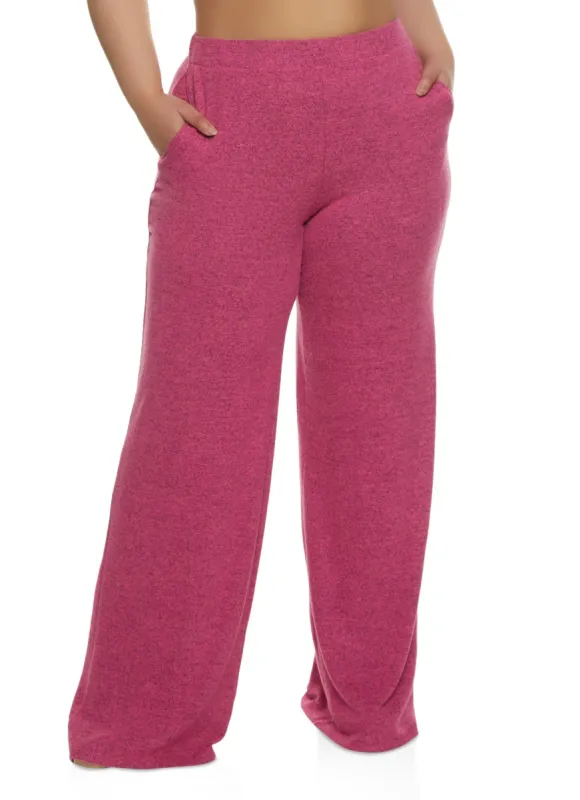 Plus Size Brushed Knit High Waist Wide Leg Pants sold by Rainbow