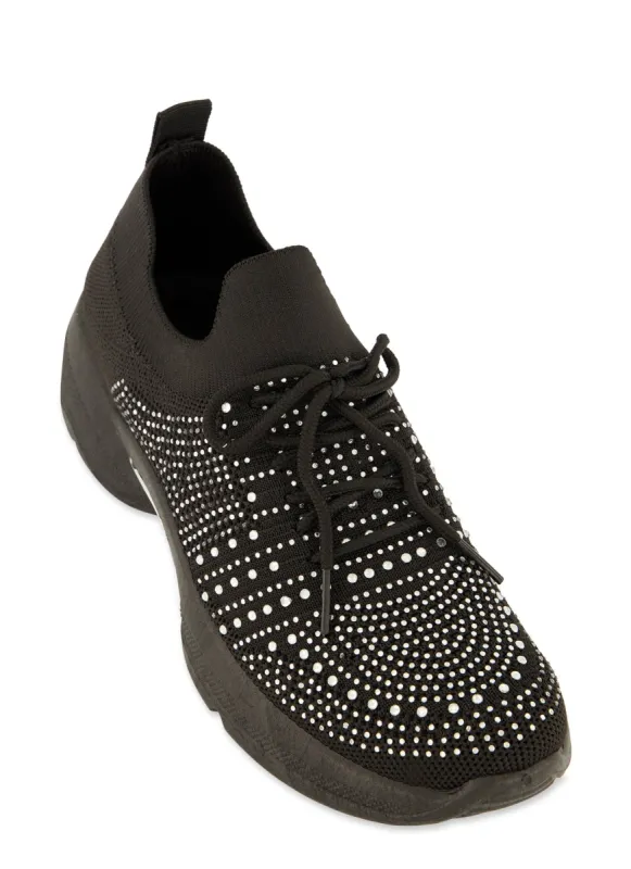 Rhinestone Studded Lace Up Sneakers sold by Rainbow