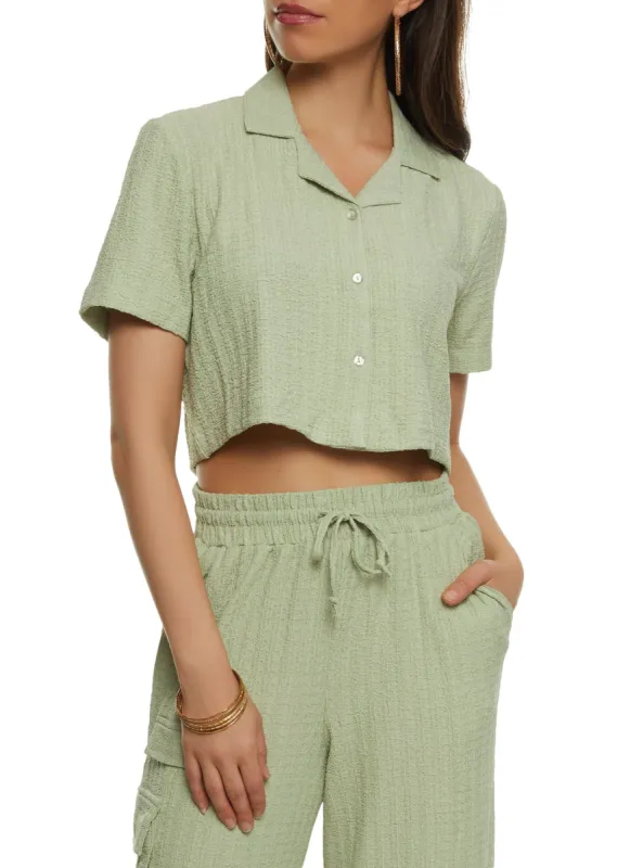 Textured Knit Short Sleeve Button Front Shirt sold by Rainbow