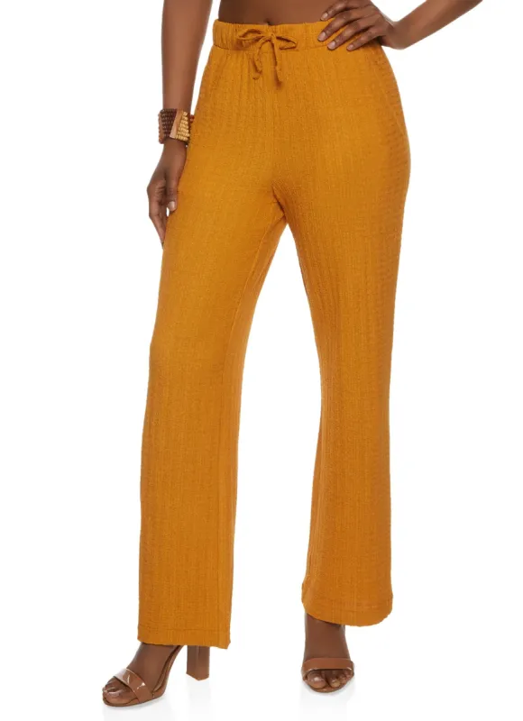 Textured Knit Drawstring Wide Leg Pants sold by Rainbow