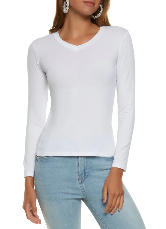 Solid Long Sleeve V Neck Top sold by Rainbow
