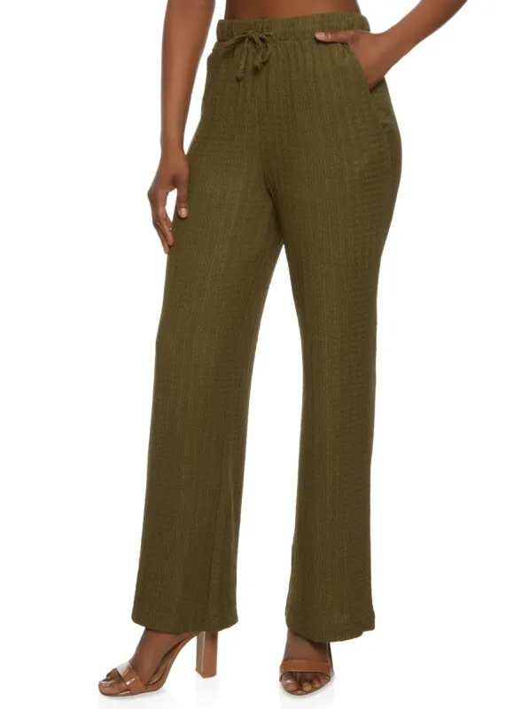 Textured Knit Drawstring Wide Leg Pants sold by Rainbow