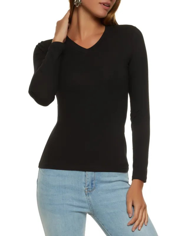 Solid Long Sleeve V Neck Top sold by Rainbow