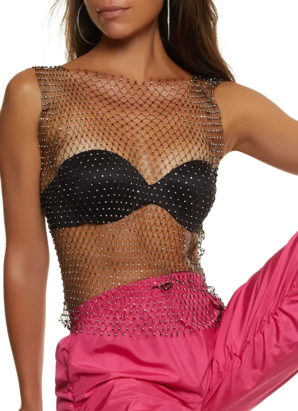 Fishnet Rhinestone Tank Top sold by Rainbow