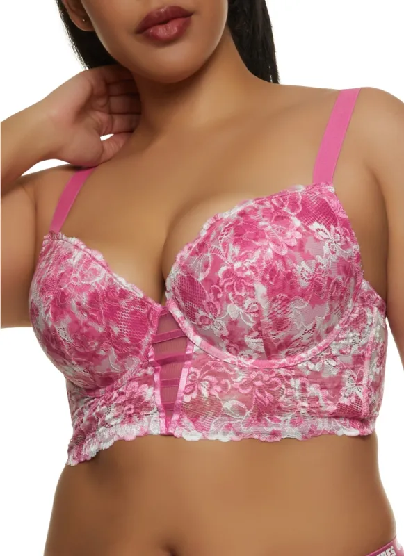 Plus Size Tie Dye Caged Lace Longline Bra sold by Rainbow