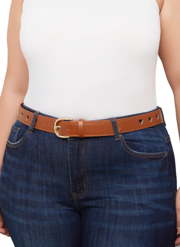 Plus Size Laser Cut Heart Faux Leather Belt sold by Rainbow