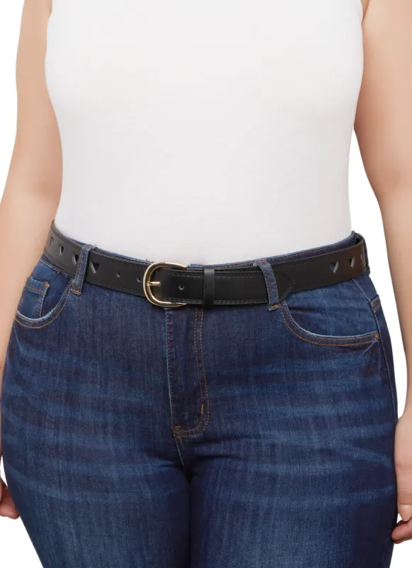 Plus Size Laser Cut Heart Faux Leather Belt sold by Rainbow