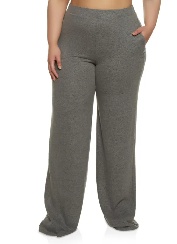 Plus Size Brushed Knit High Waist Wide Leg Pants sold by Rainbow