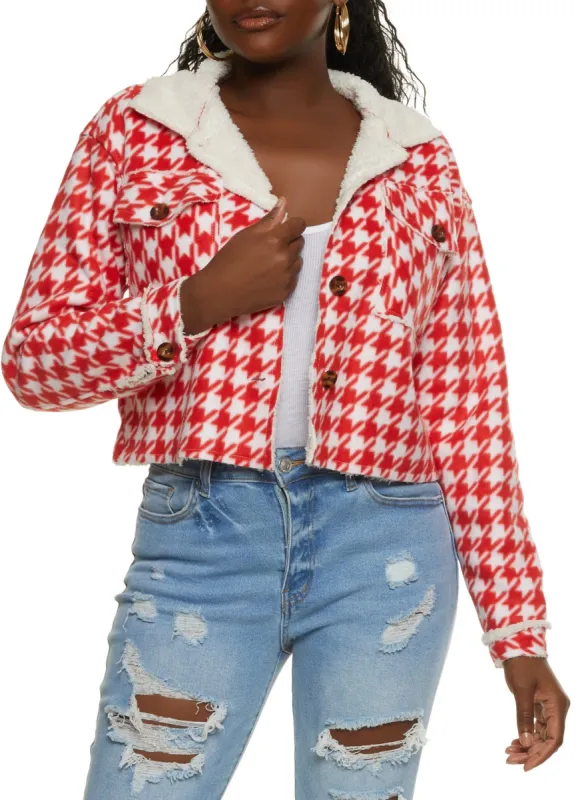 Houndstooth Sherpa Lined Cropped Jacket sold by Rainbow