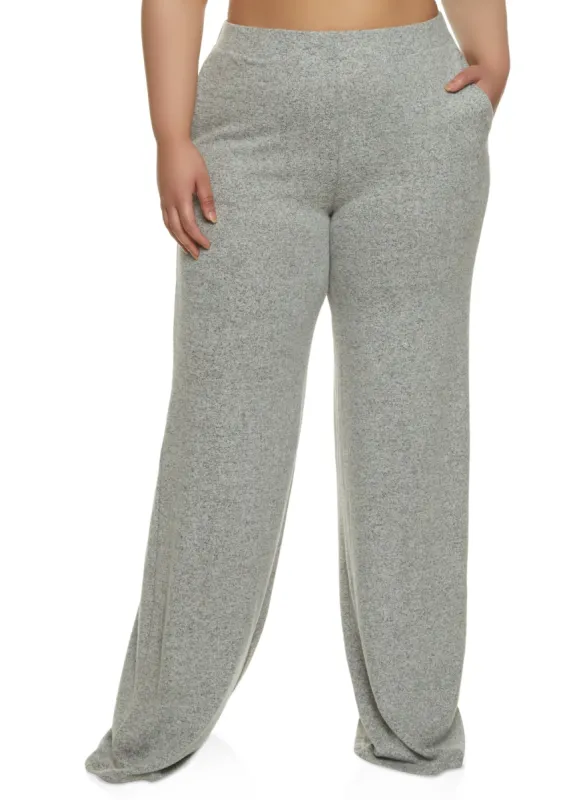 Plus Size Brushed Knit High Waist Wide Leg Pants sold by Rainbow