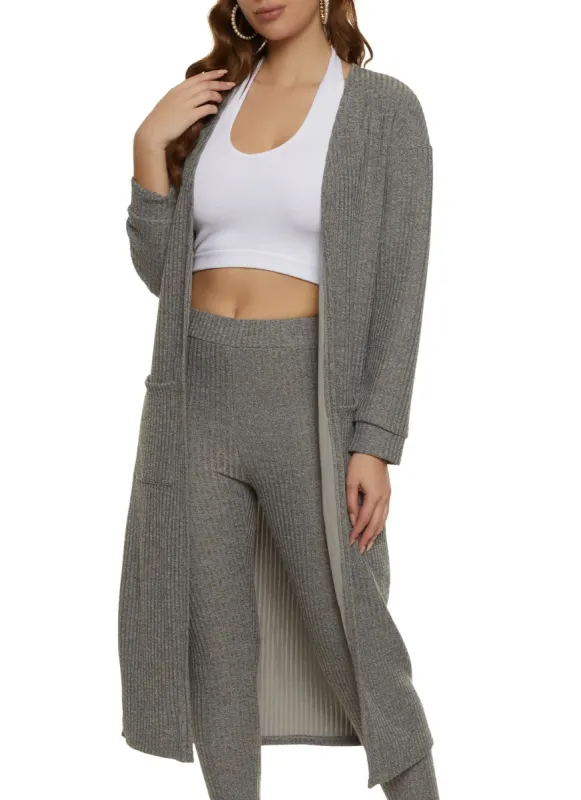 Ribbed Knit Open Front Long Cardigan sold by Rainbow