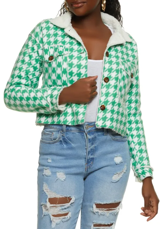 Houndstooth Sherpa Lined Cropped Jacket sold by Rainbow