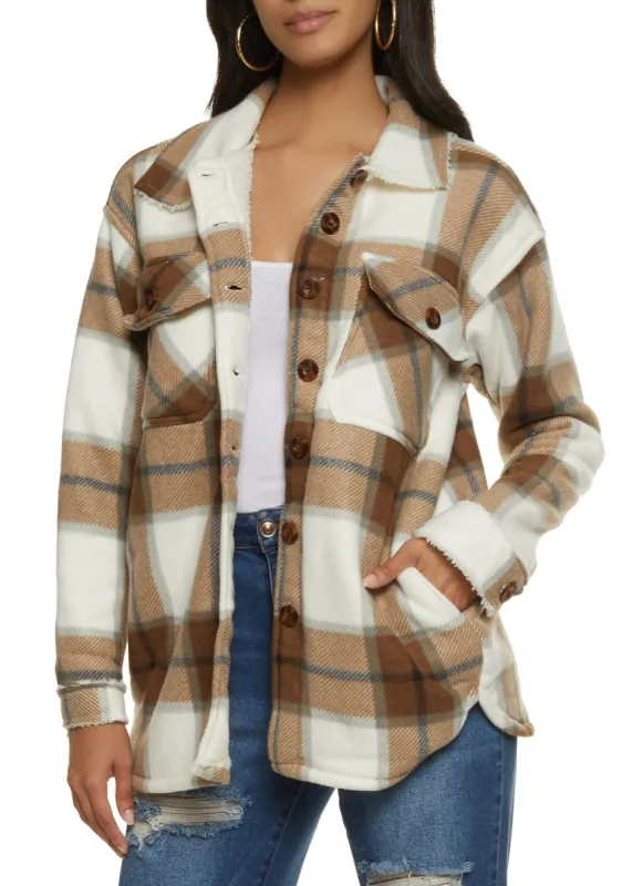 Plaid Sherpa Lined Brushed Knit Shacket sold by Rainbow