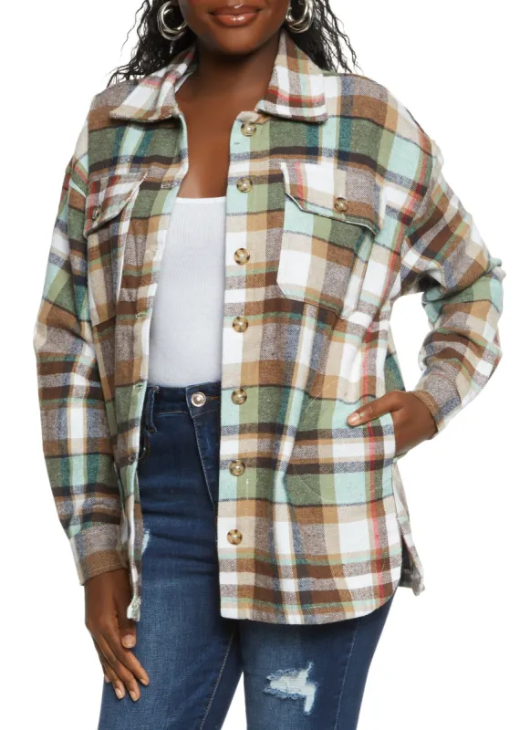Plaid Brushed Knit Button Front Shacket sold by Rainbow