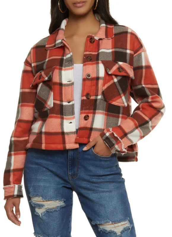 Brushed Knit Sherpa Lined Cropped Shacket sold by Rainbow