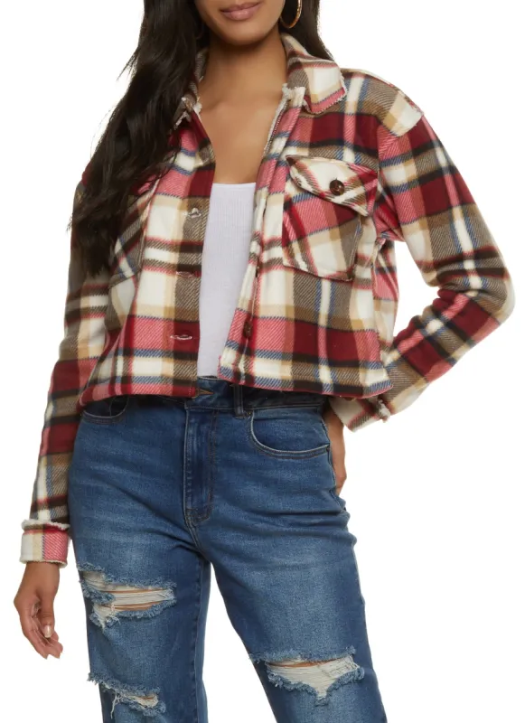 Brushed Knit Sherpa Lined Cropped Shacket sold by Rainbow