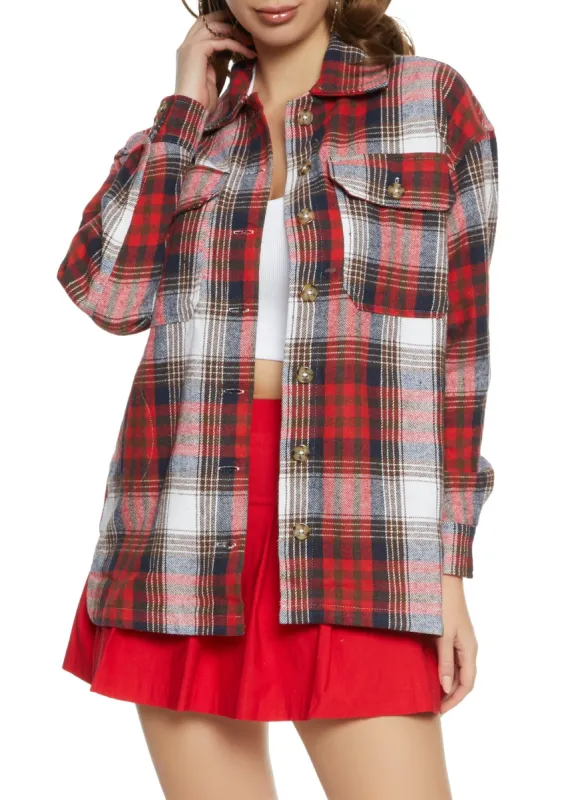 Plaid Brushed Knit Button Front Shacket sold by Rainbow