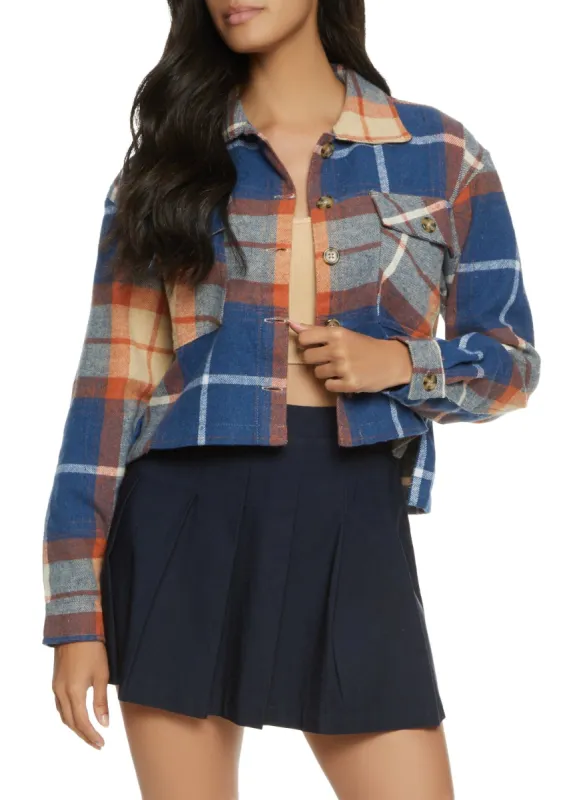 Plaid Brushed Knit Cropped Shacket sold by Rainbow