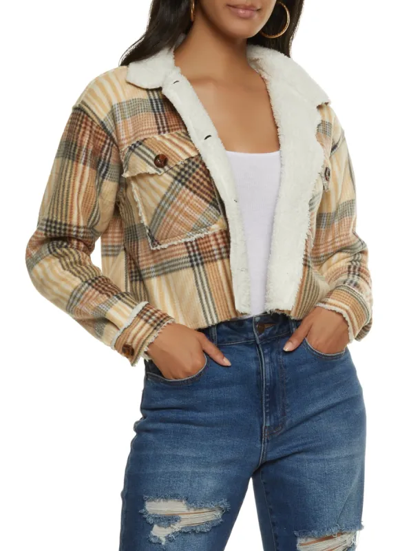 Sherpa Lined Plaid Cropped Jacket sold by Rainbow