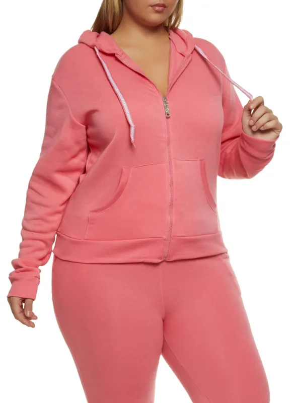 Plus Size Fleece Zip Front Hoodie sold by Rainbow