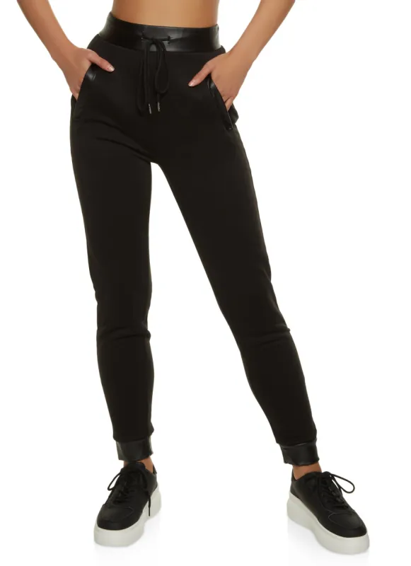 Faux Leather Detail Fleece Joggers sold by Rainbow