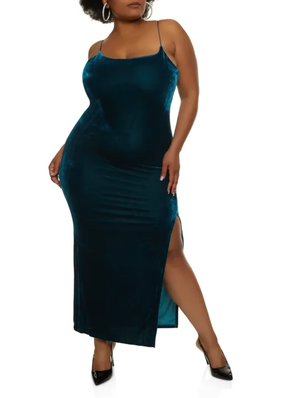 Plus Size Velvet Split Hem Maxi Dress sold by Rainbow