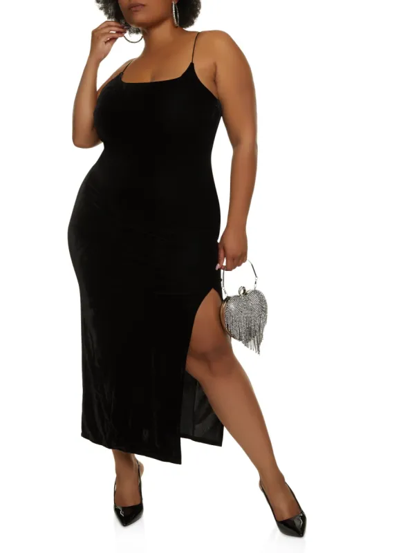 Plus Size Velvet Split Hem Maxi Dress sold by Rainbow