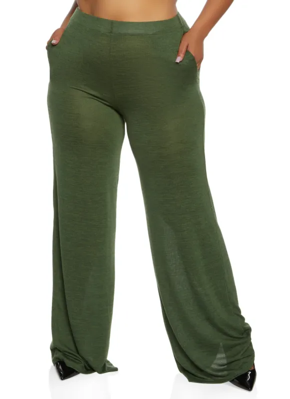 Plus Size Brushed Knit Wide Leg Pants sold by Rainbow