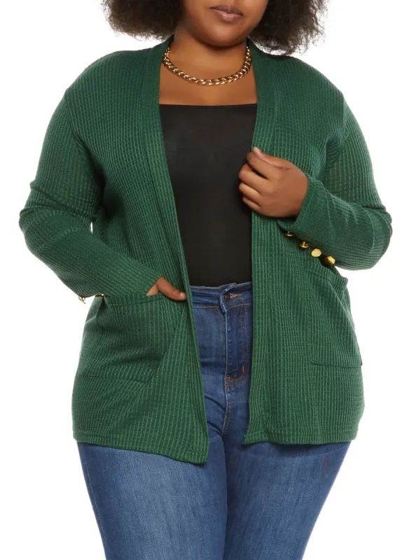 Plus Size Waffle Knit Open Front Cardigan sold by Rainbow