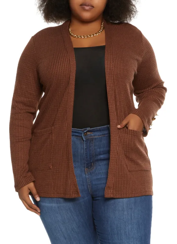 Plus Size Waffle Knit Open Front Cardigan sold by Rainbow