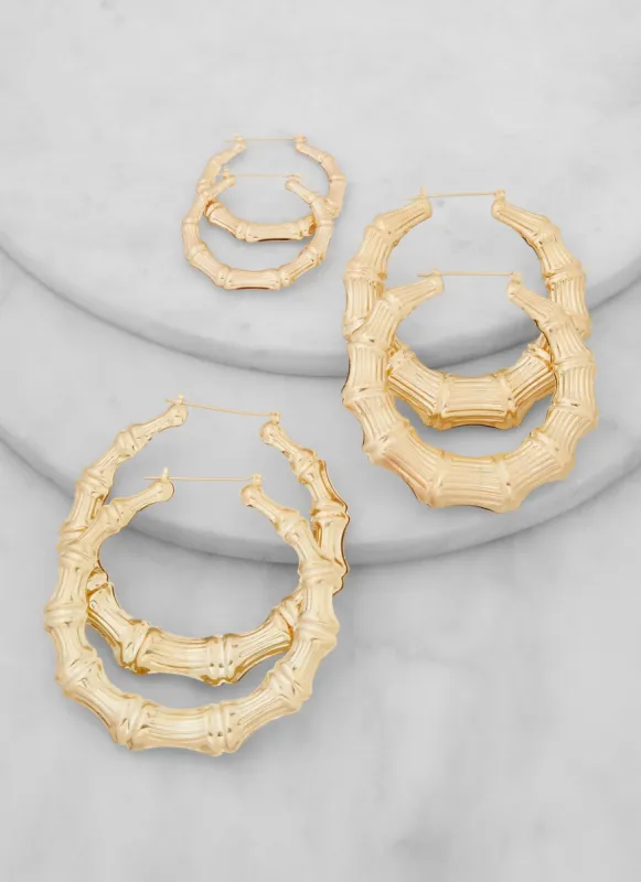 Chunky Bamboo Hoop Earrings Trio sold by Rainbow