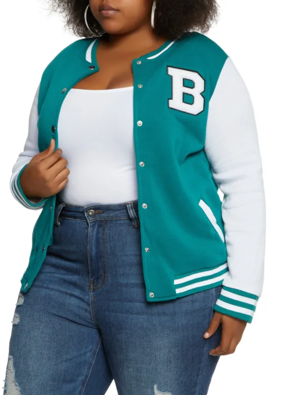 Plus Size Color Block Letterman Jacket sold by Rainbow