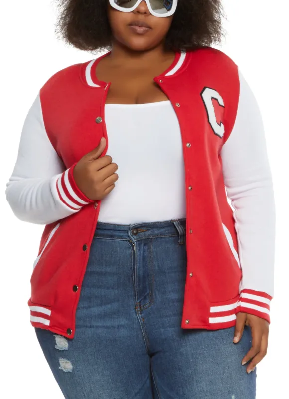 Plus Size Color Block Letterman Jacket sold by Rainbow