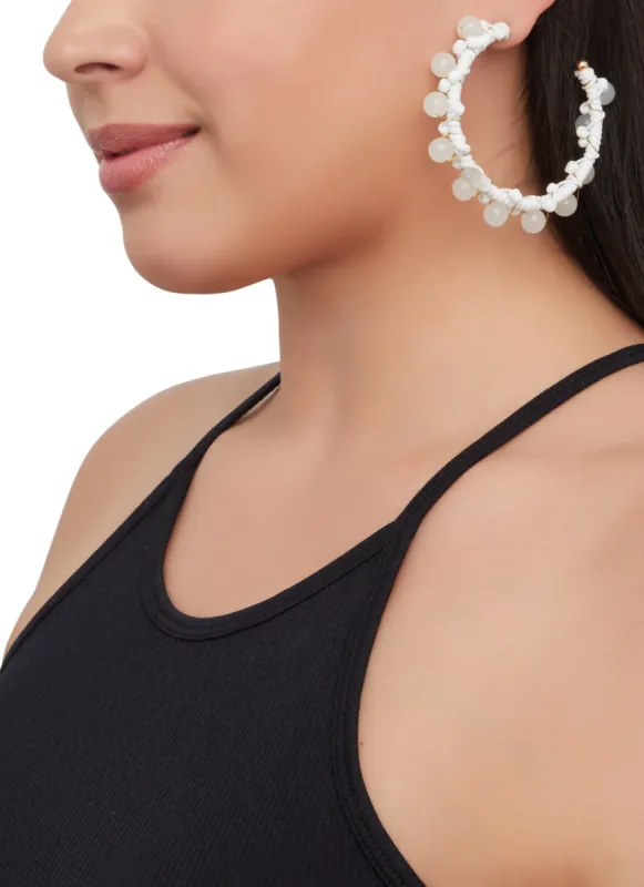 Woven Beaded Hoop Earrings sold by Rainbow