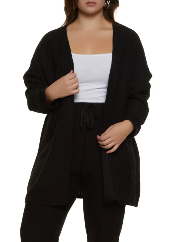 Plus Size Ribbed Open Front Duster sold by Rainbow