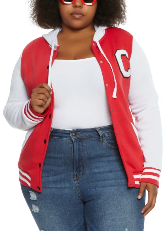 Plus Size Hooded Color Block Letterman Jacket sold by Rainbow