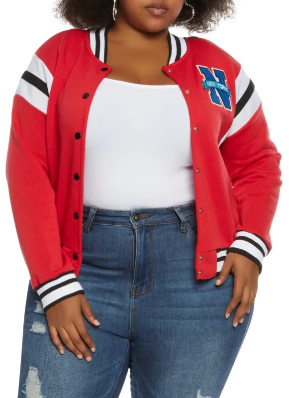 Plus Size New York Patch Varsity Jacket sold by Rainbow