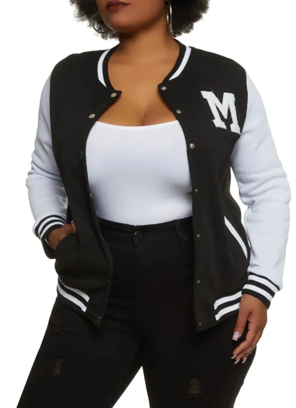 Plus Size Color Block Letterman Jacket sold by Rainbow