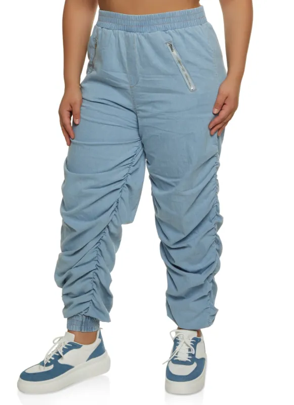 Plus Size Denim High Waist Ruched Joggers sold by Rainbow