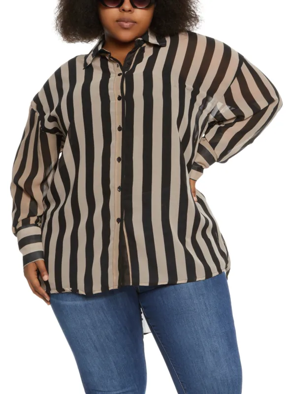 Plus Size Striped Long Sleeve Shirt sold by Rainbow