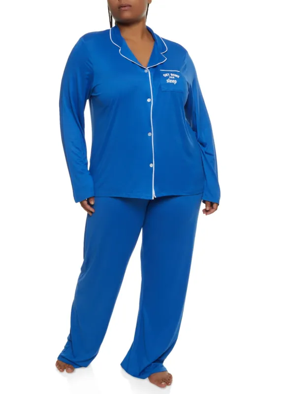 Plus Size Graphic Pocket Pajama Shirt and Pants sold by Rainbow