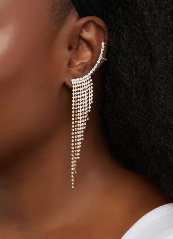 Rhinestone Tassel Ear Climber Earrings sold by Rainbow