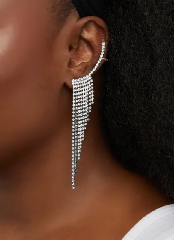 Rhinestone Tassel Ear Climber Earrings sold by Rainbow