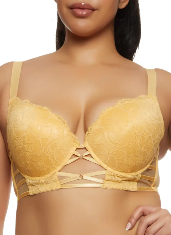 Plus Size Criss Cross Caged Longline Plunge Bra sold by Rainbow