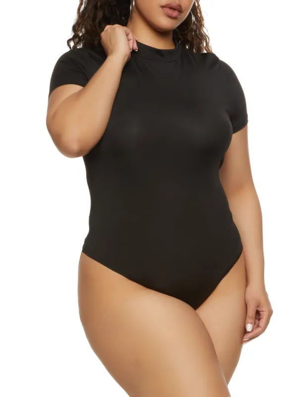 Plus Size Basic Mock Neck Bodysuit sold by Rainbow